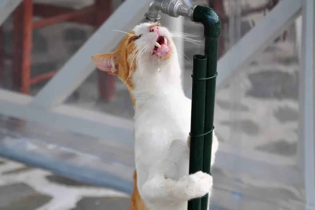 القطط تحب الشرب من مياه الصنبور